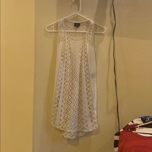 Sheer white geometric tank top
